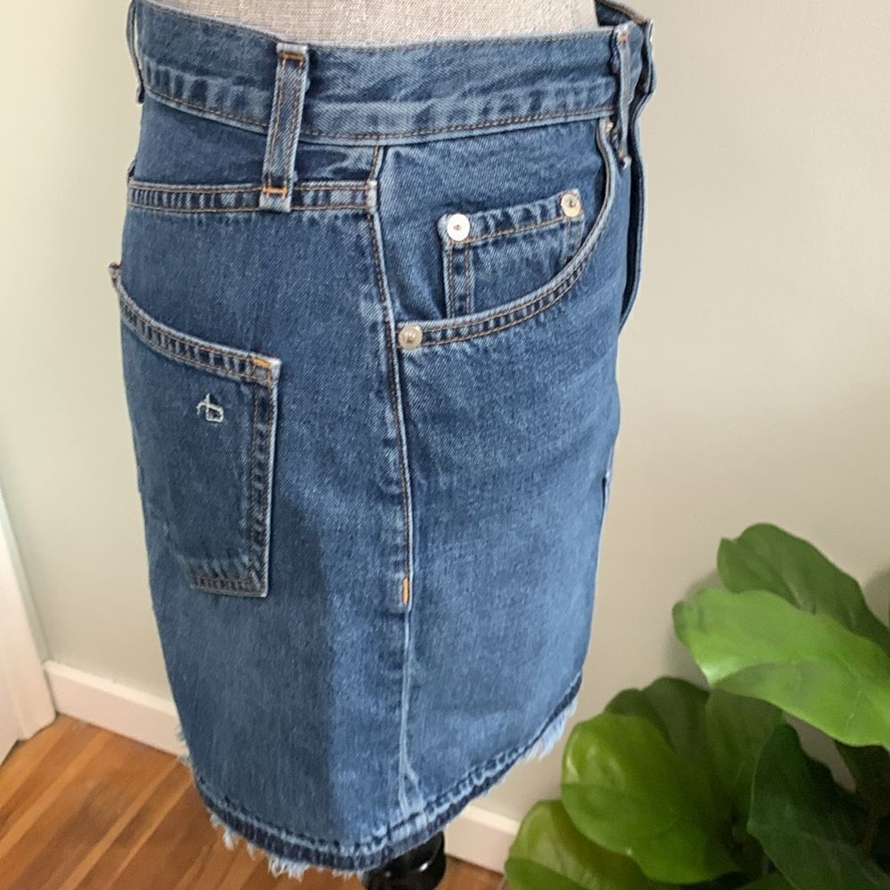 rag & bone Distressed Style Fringed Medium Wash Denim Skirt W1B2K273FRI Size 27 - Picture 7 of 17